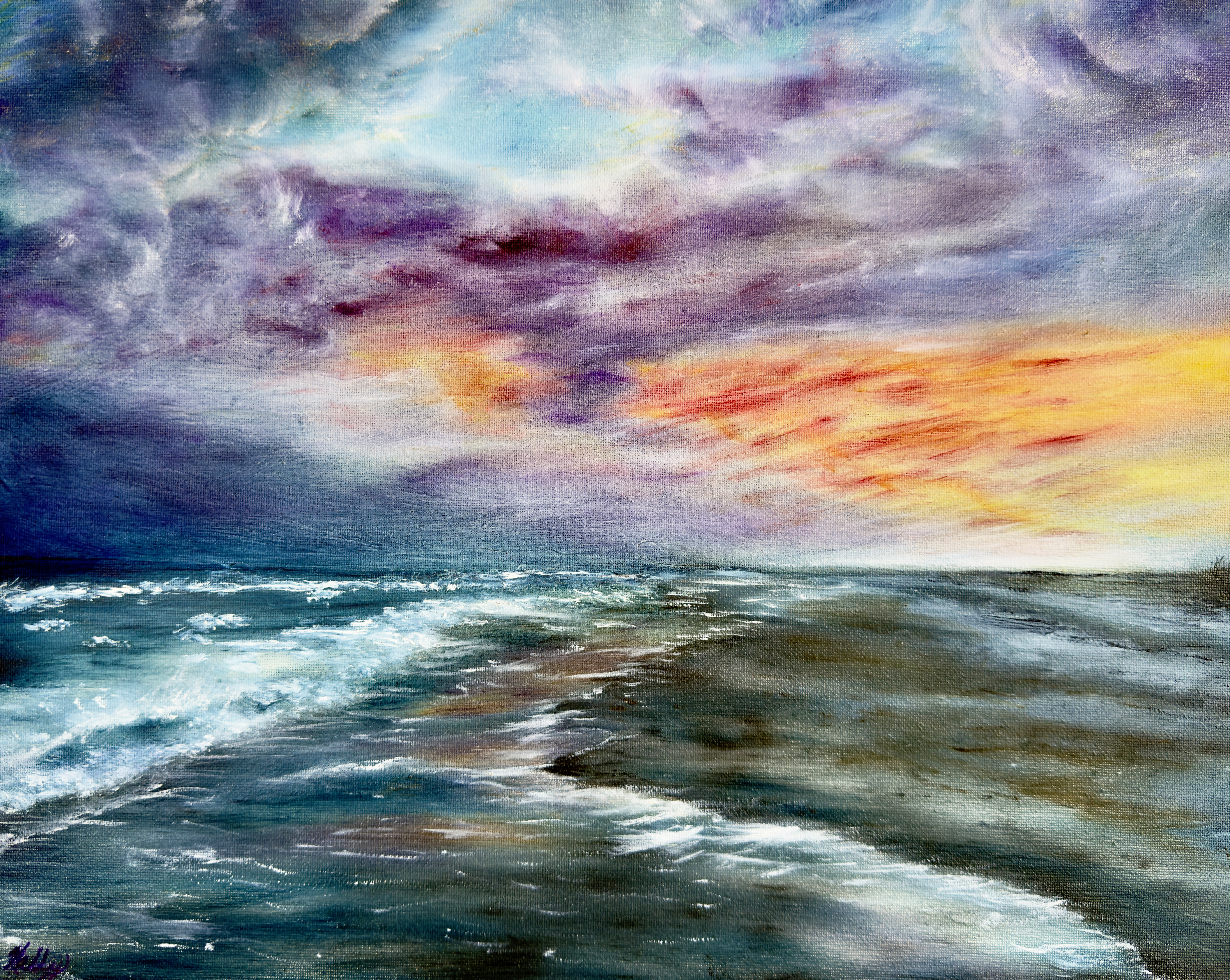 Fluffy orange and lavender clouded sunset over Wrightsville Beach, NC
