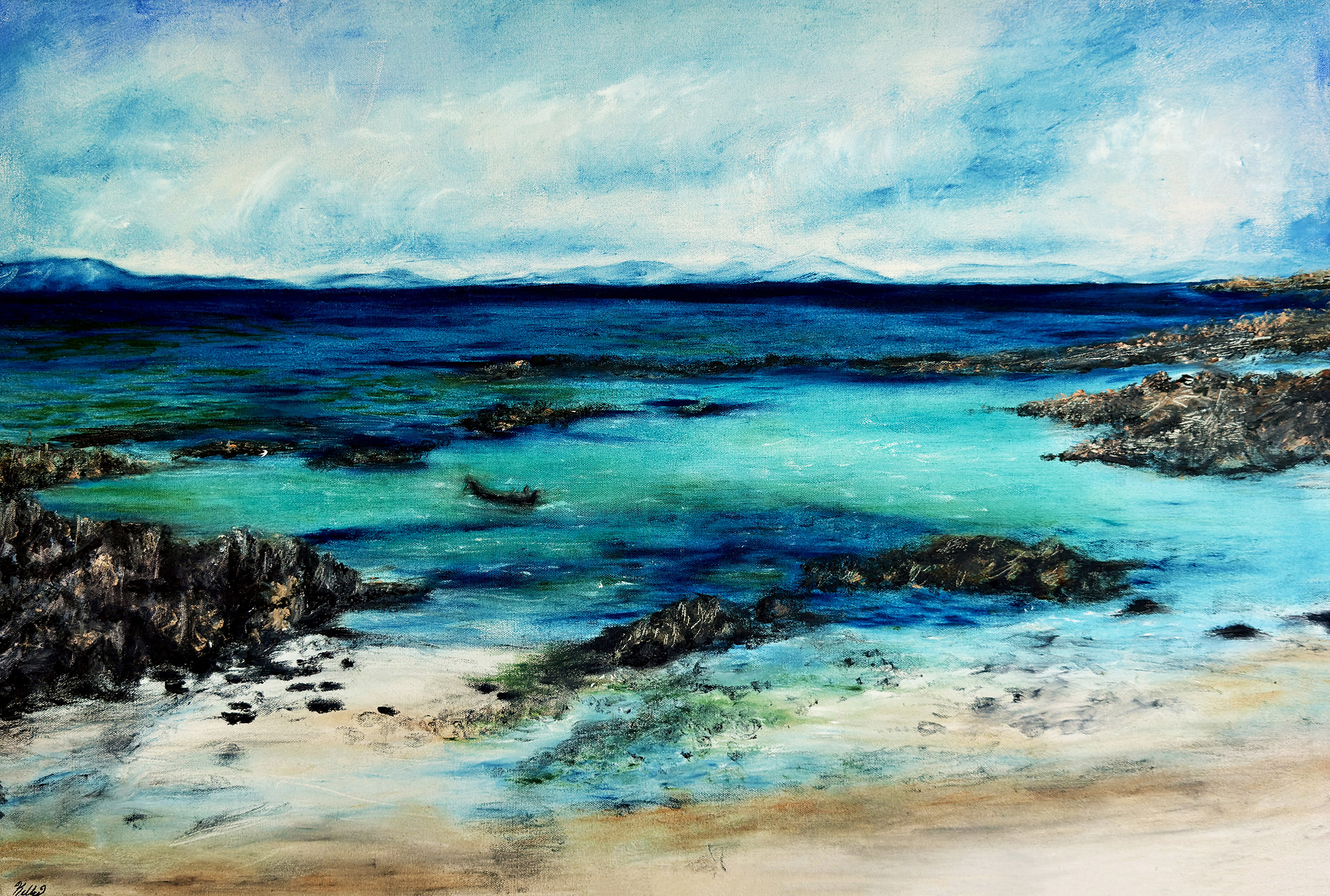 blue seascape painting greece