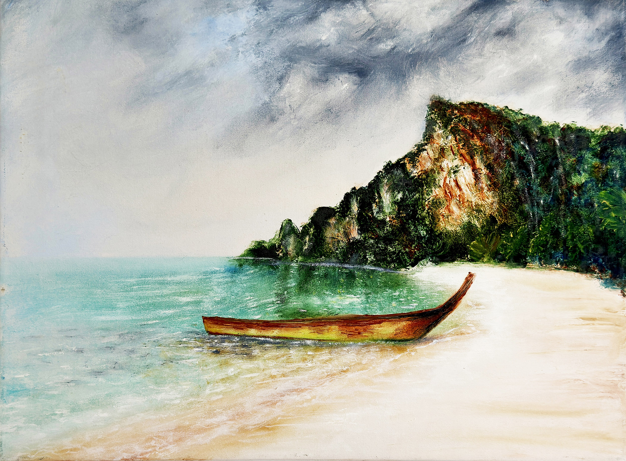 turquoise seascape painting greece boat