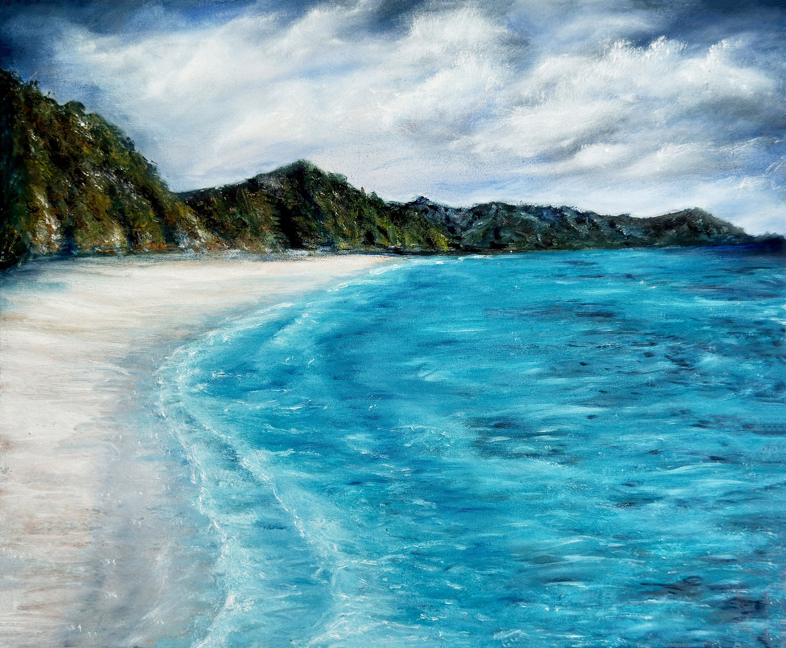 blue tropical island painting