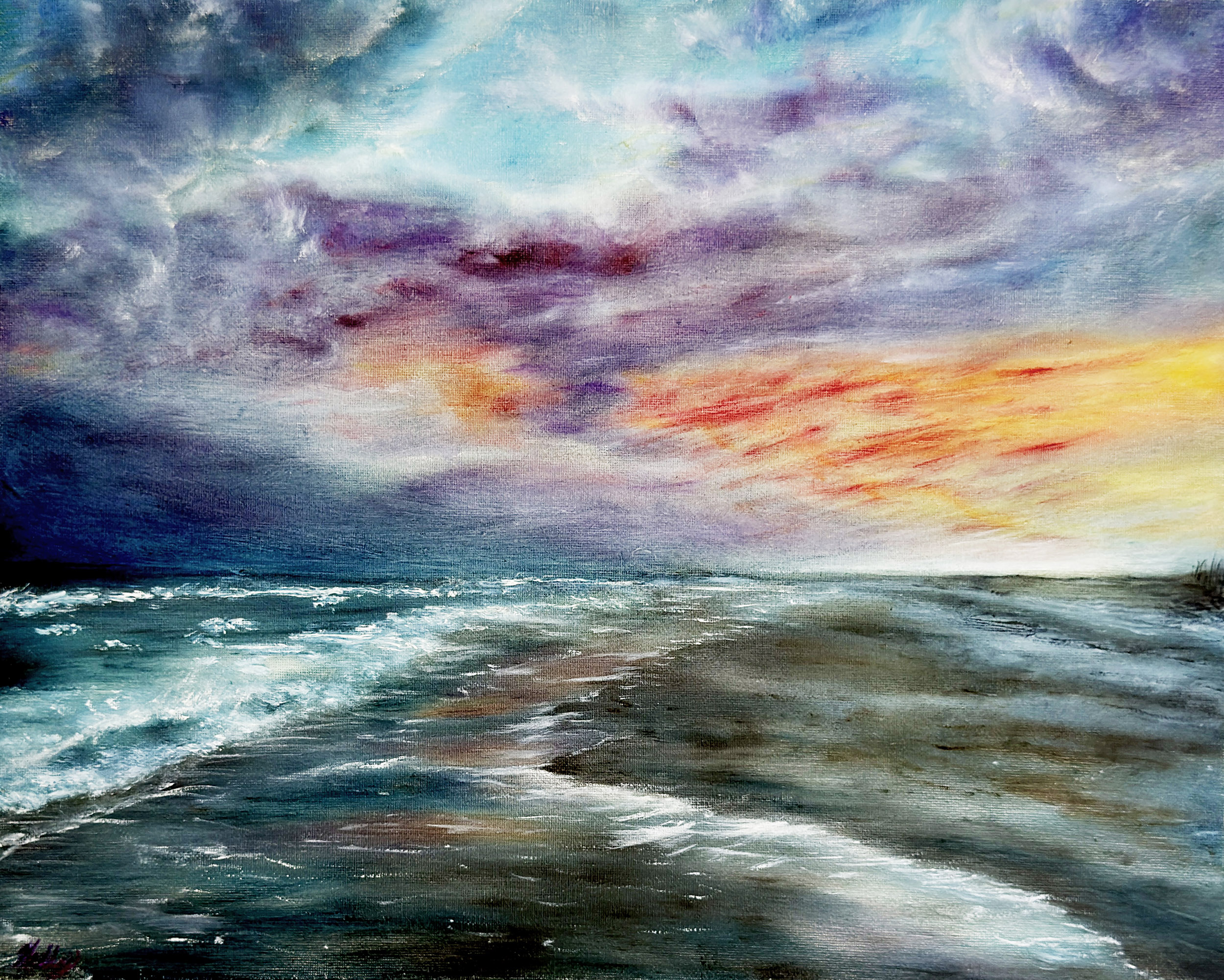 purple and orange sunset painting Wrightsville Beach NC